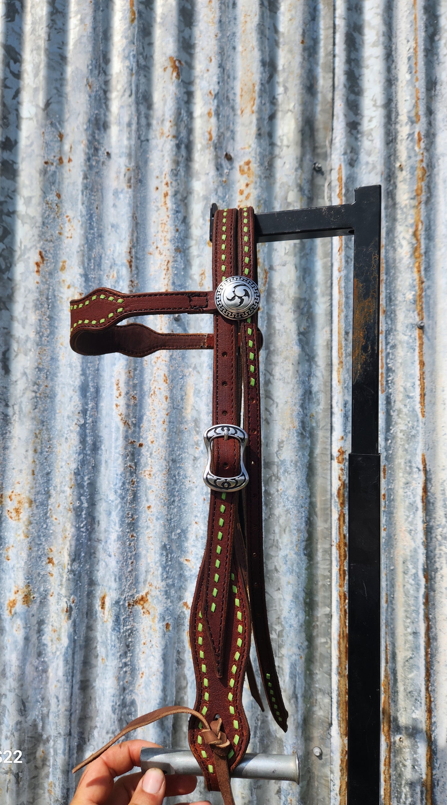 Lime green buck stitched tack set