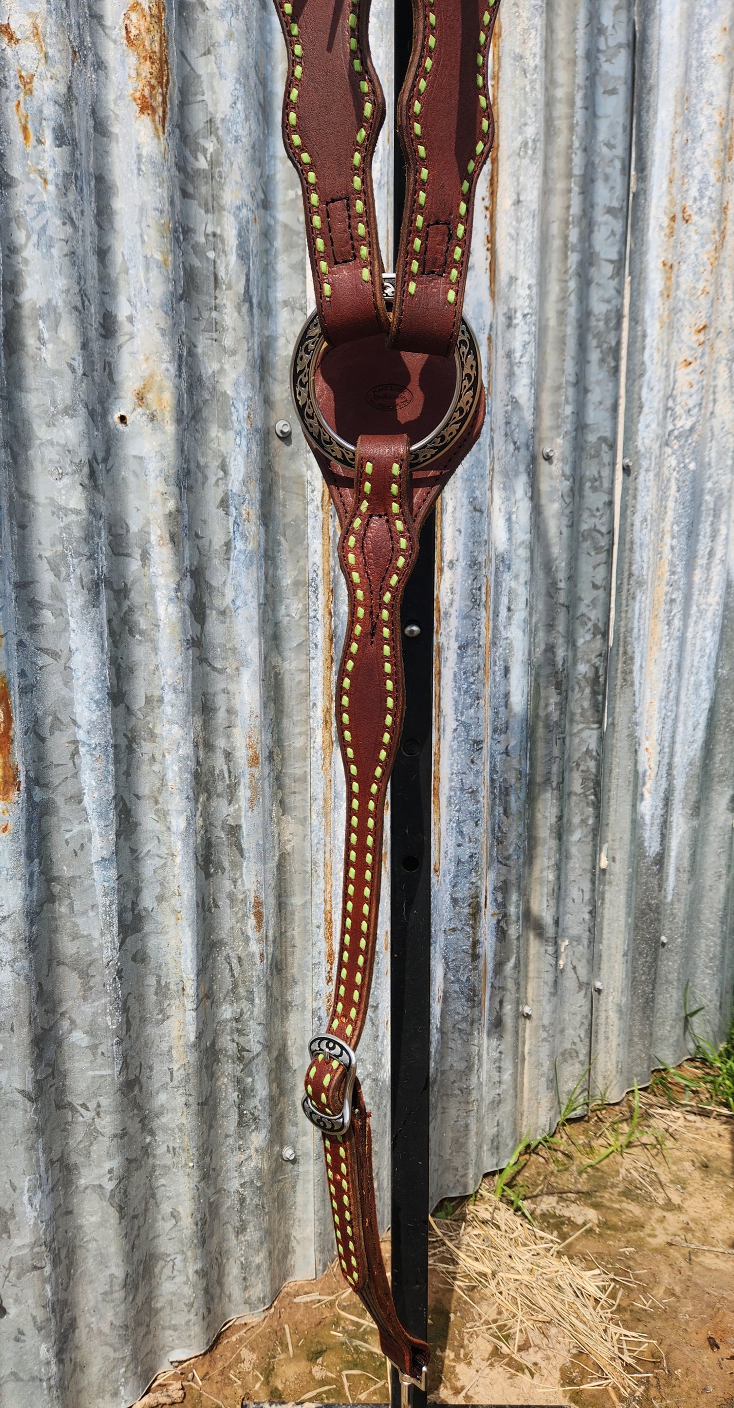 Lime green buck stitched tack set