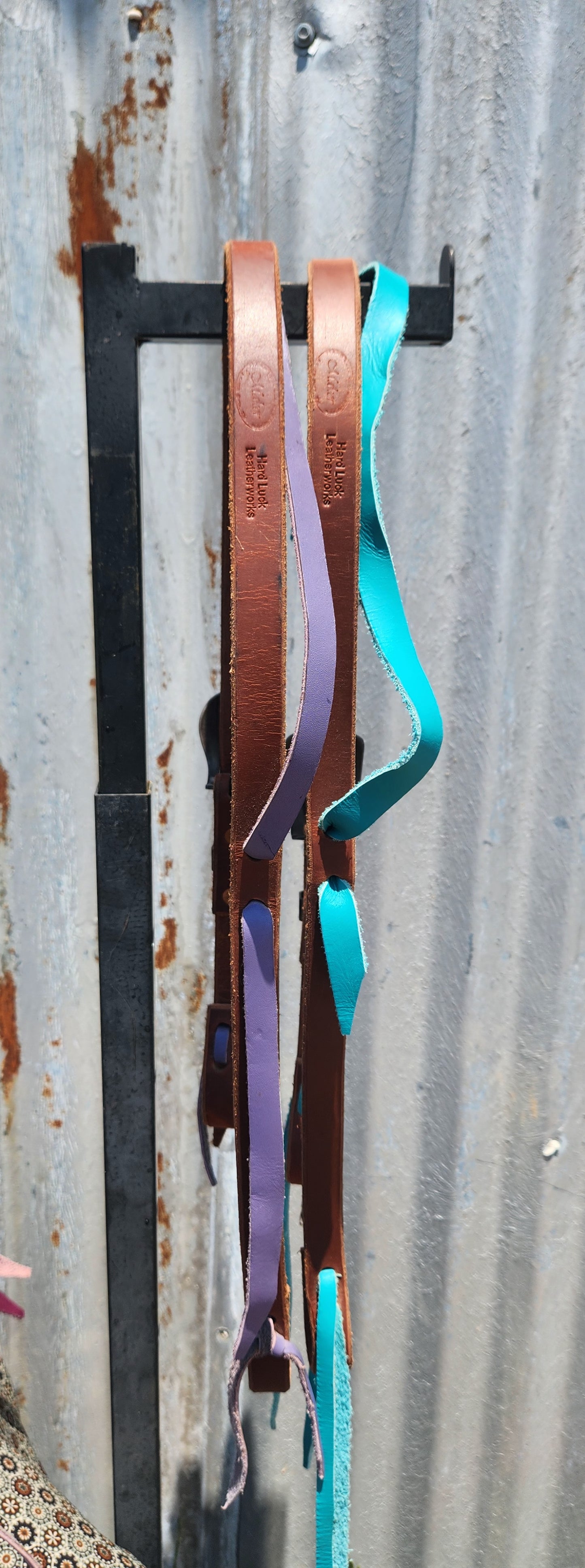 Harness leather headstalls with handmade buckles