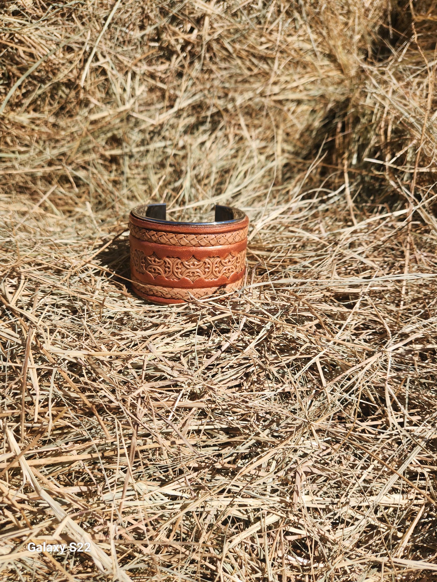 Large leather inlay cuffs