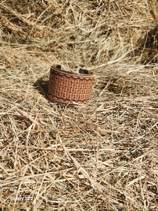 Large leather inlay cuffs