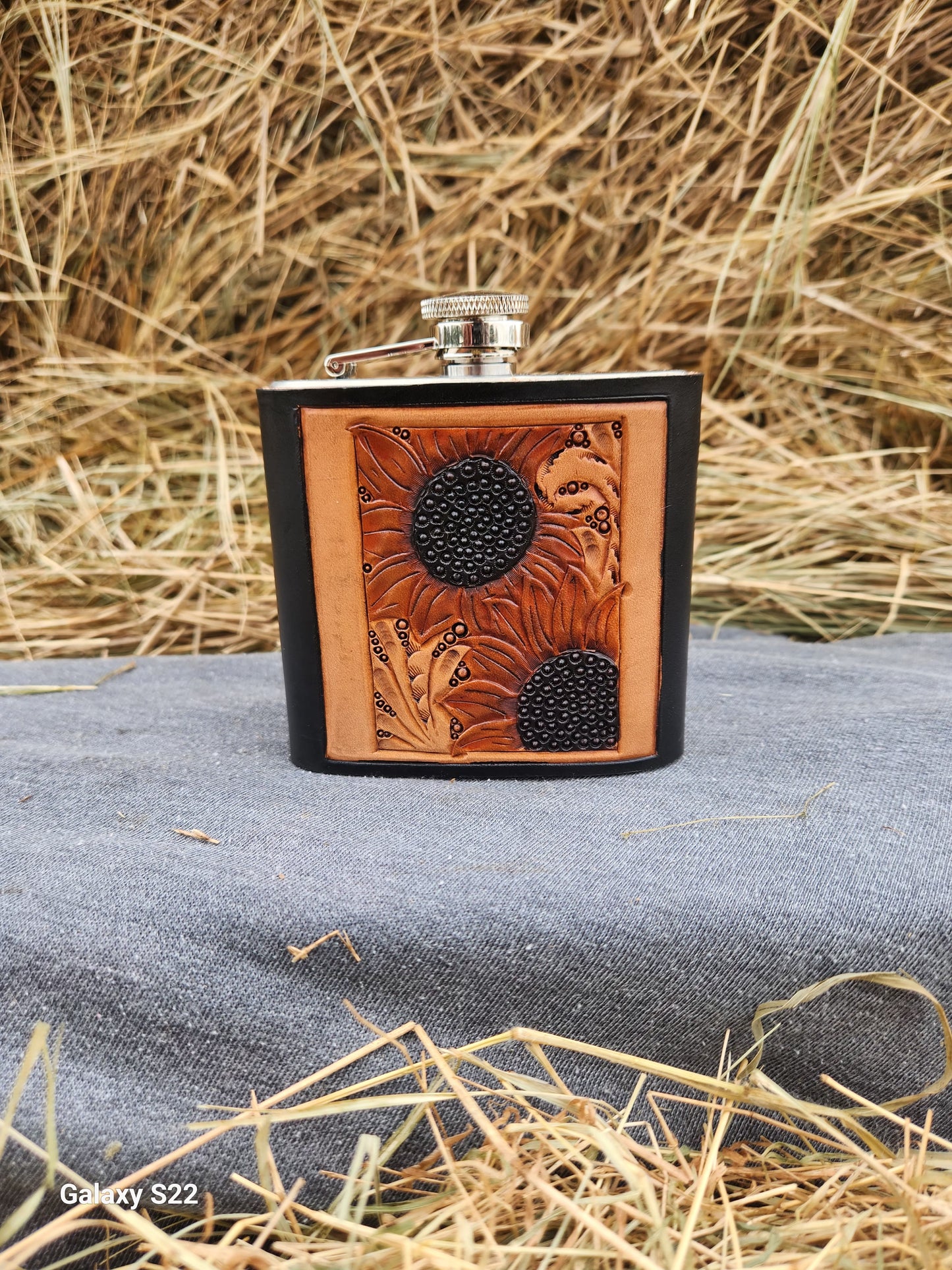 Sunflower tooled flask sleeve