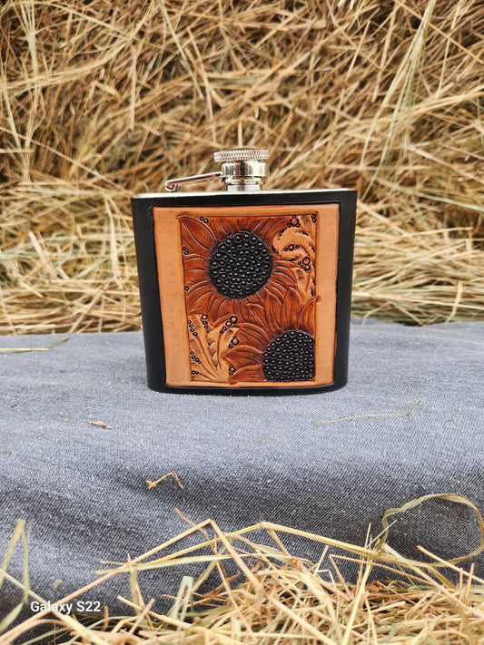 Sunflower tooled flask sleeve