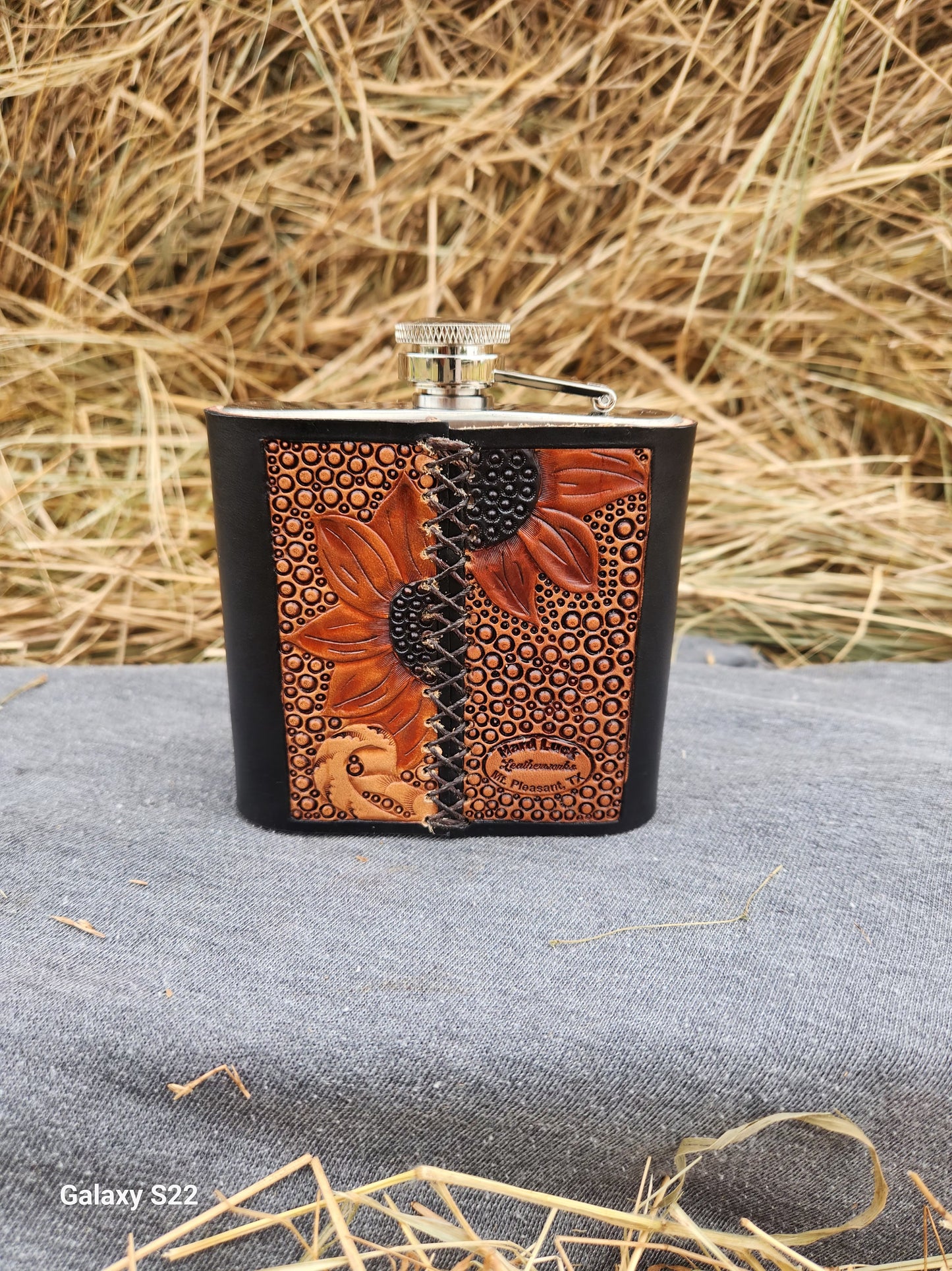 Sunflower tooled flask sleeve