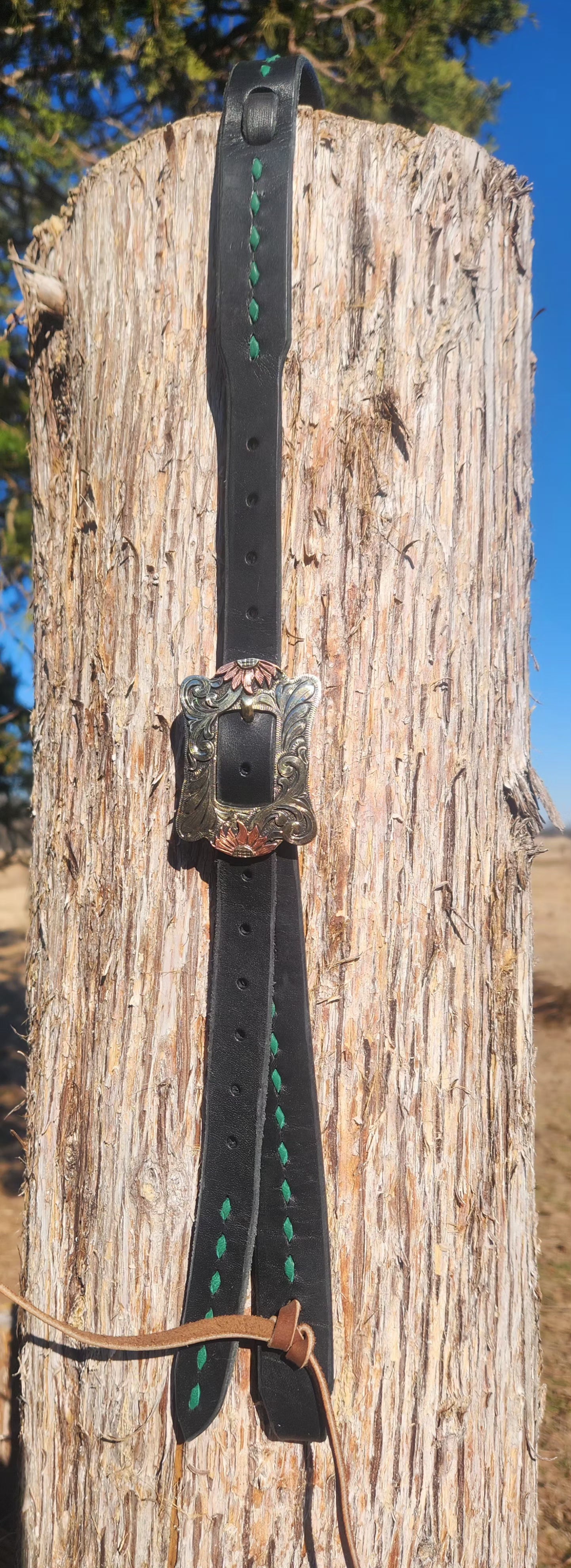 Green Buck stitched split ear headstall