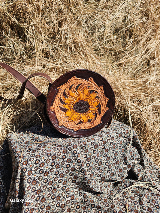 Sunflower tooled round purse